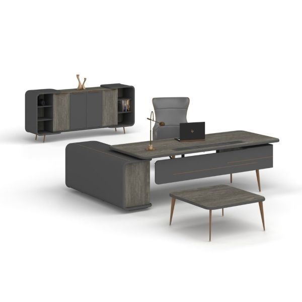 Ritim Etajerli Yönetici Masası Berlin - Füme - Bakır - 200x90