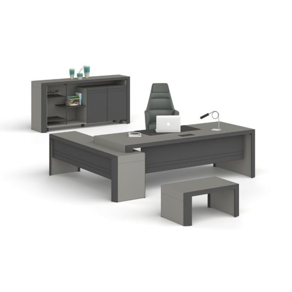 Yalın Etajerli Yönetici Masası Kül Gri - Füme - 220x100