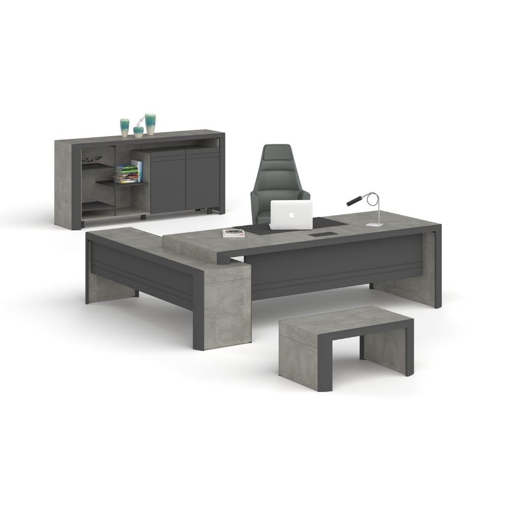 Yalın Etajerli Yönetici Masası Retro Taş - Füme - 220x100