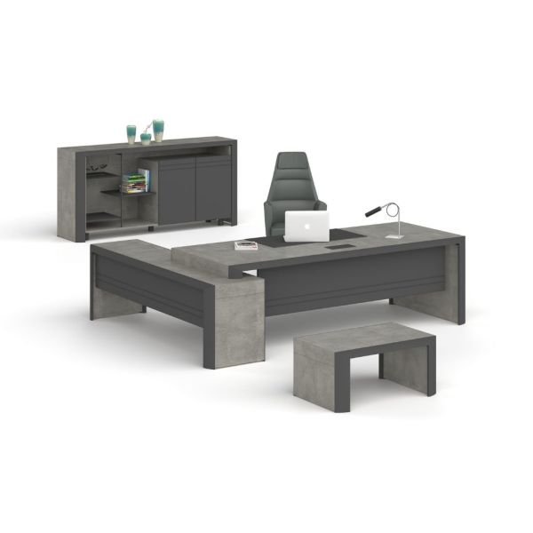 Yalın Etajerli Yönetici Masası Retro Taş - Füme - 220x100