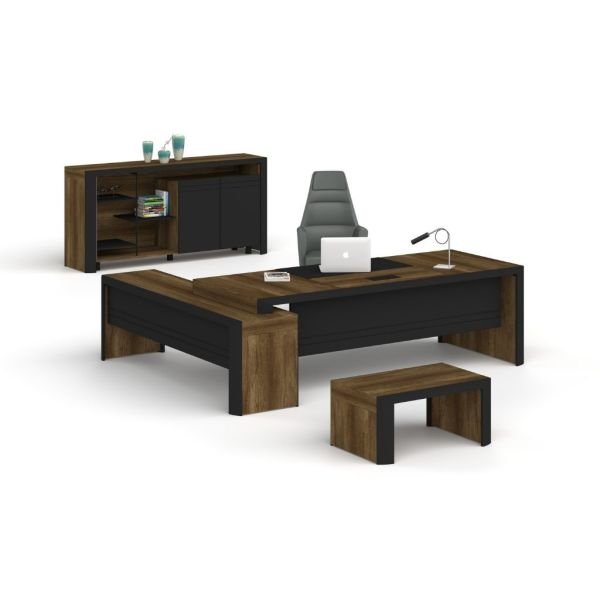 Yalın Etajerli Yönetici Masası Barok - Siyah - 220x100