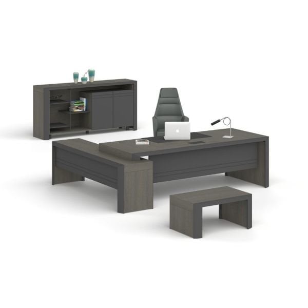 Yalın Etajerli Yönetici Masası Antrasit Meşe - Füme - 220x100