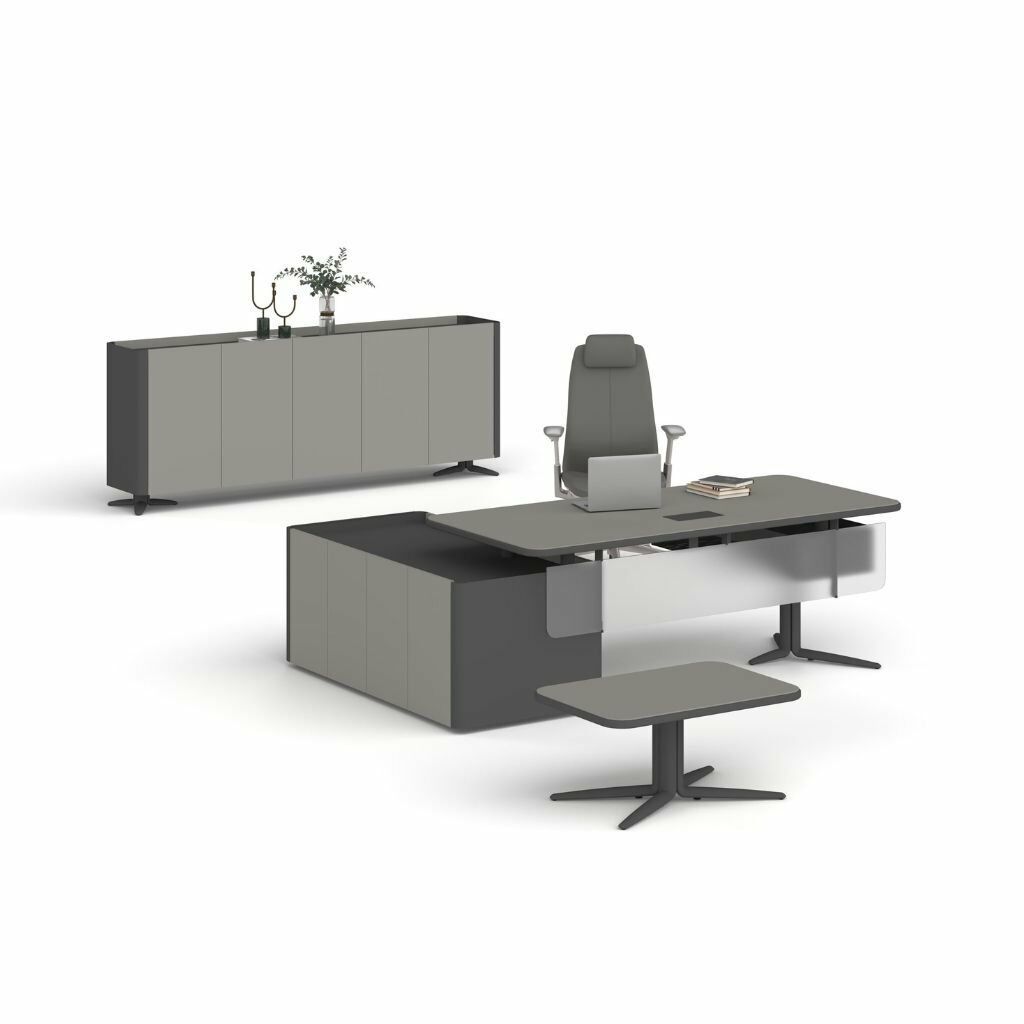 Yalın Etajerli Yönetici Masası Kül Gri - Füme - 240x100