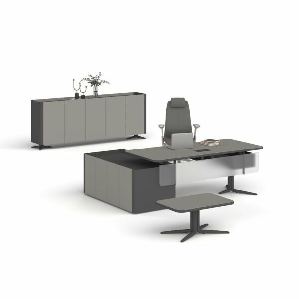 Yalın Etajerli Yönetici Masası Kül Gri - Füme - 240x100