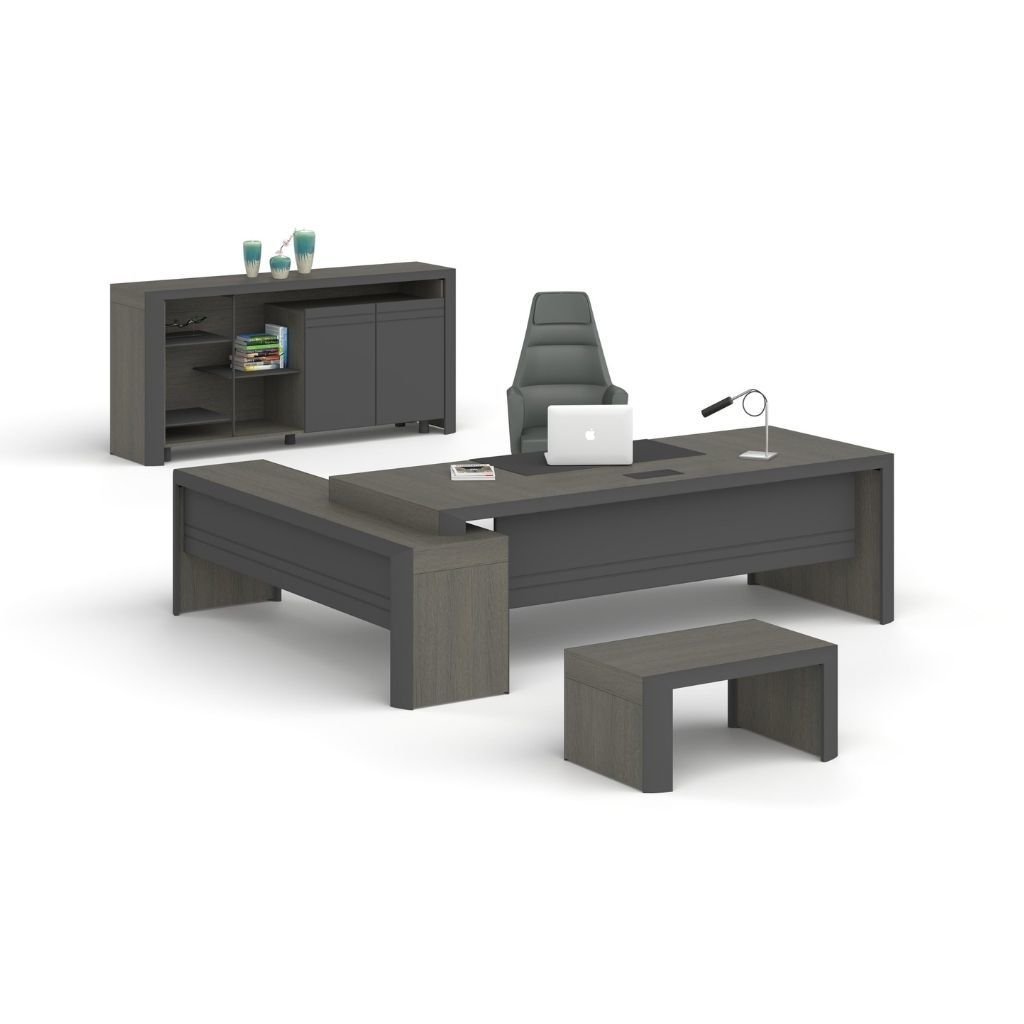 Yalın Etajerli Yönetici Masası Antrasit Meşe - Füme - 240x100