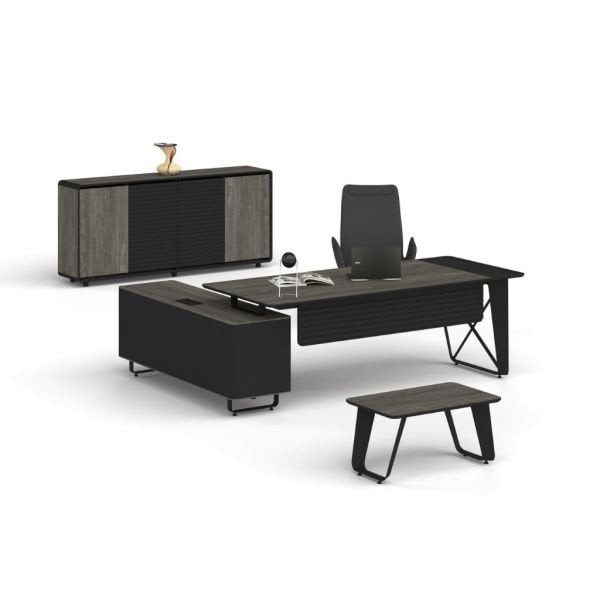 Alpi X Etajerli Yönetici Masası Berlin - Siyah - 210x90x75