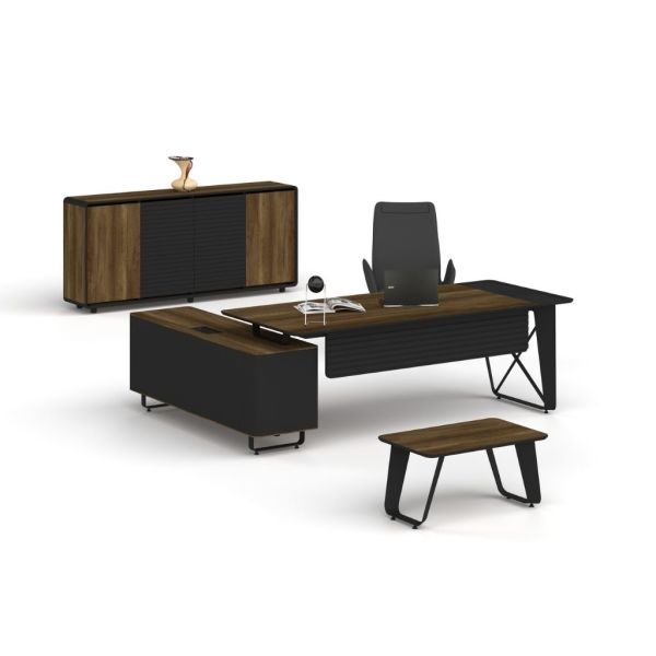 Alpi X Etajerli Yönetici Masası Barok- Siyah - 230x100x75